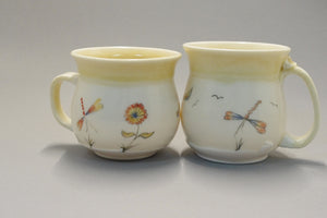 Hand Drawn and Painted Porcelain Mugs with yellow accent
