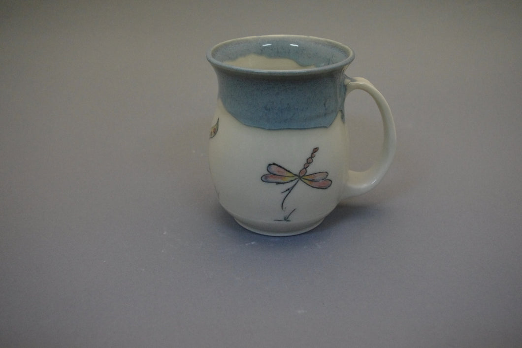 Hand Drawn and Painted Porcelain Mugs with blue accesnt